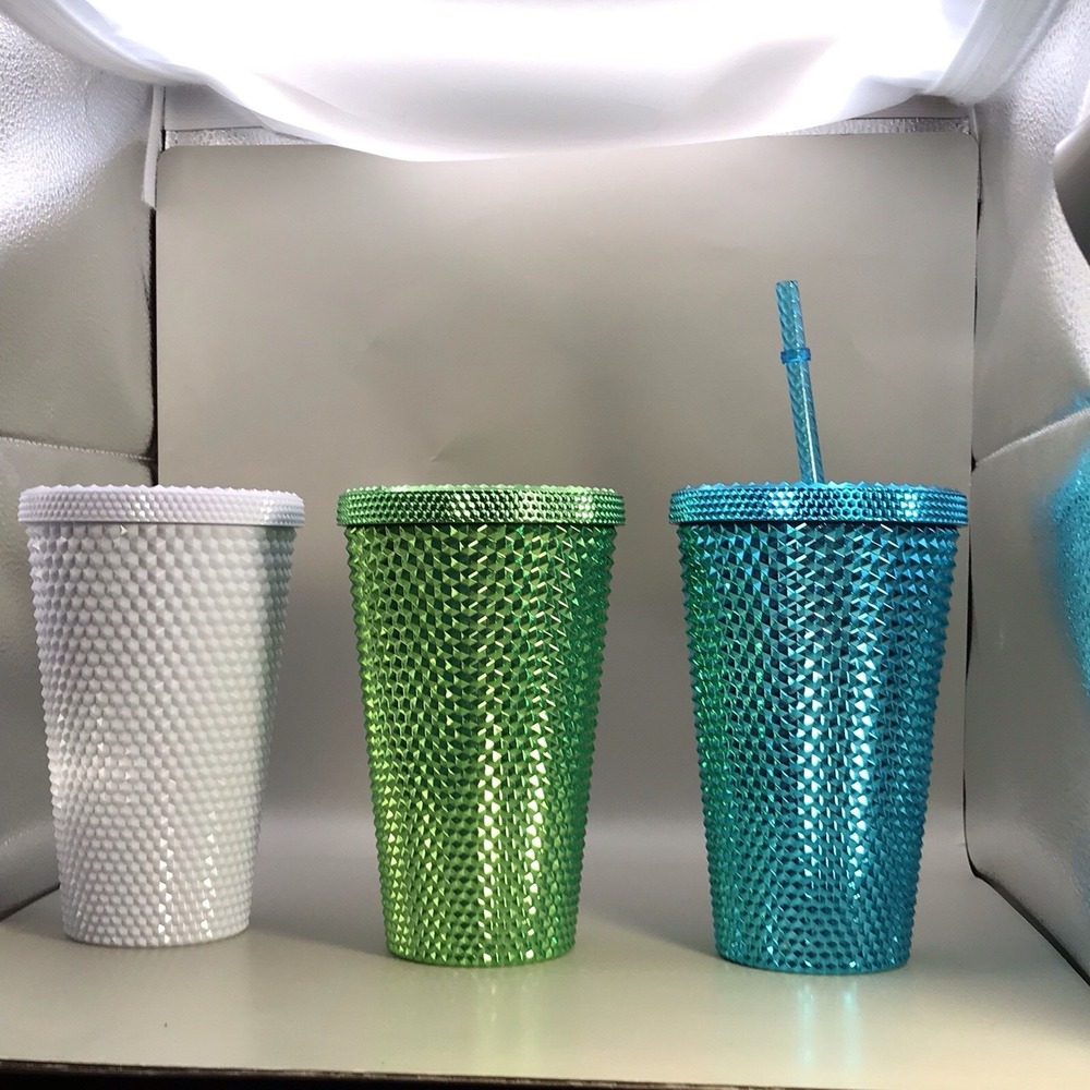 Starbucks Tumbler Holiday Green Blue And‎ White No Straws 6.5"